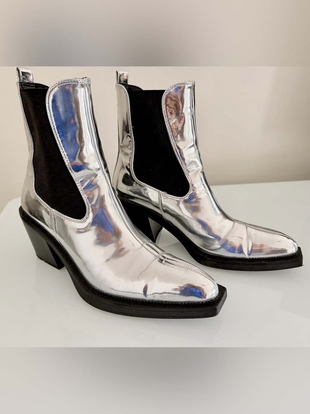 Circus by Sam Edelman Silver Metallic Chelsea Western Booties